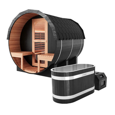 NUVIEFusionHybridBarrelSaunaandEmberIceBathBundle
