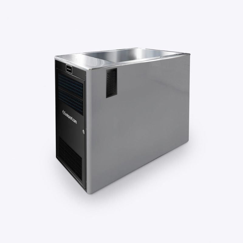 iCoolSportMiPodEliteStainlessSteel_FibreglassIceBath_HotTubwithGreyExteriorFrontRightSideView
