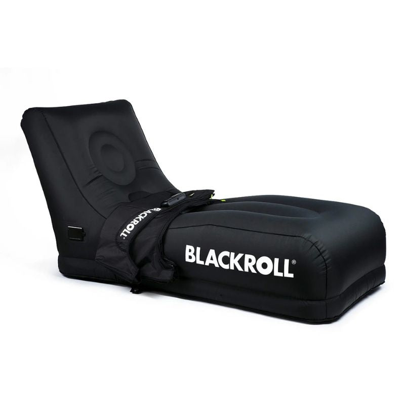 BLACKROLL Portable Inflatable Air Lounger 2.0 in black colour with boots left side view