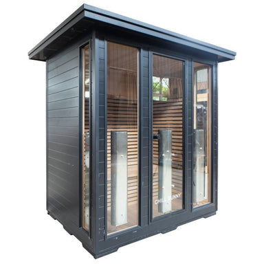 Chill Bunny 4-Person Outdoor Infrared Sauna In Black Colour Front Left Side View