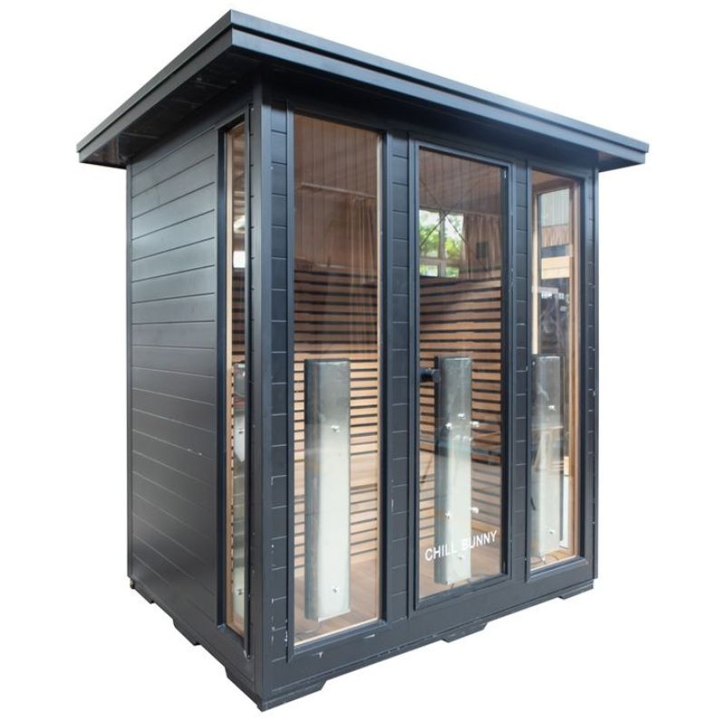 Chill Bunny 4-Person Outdoor Infrared Sauna In Black Colour Front Left Side View