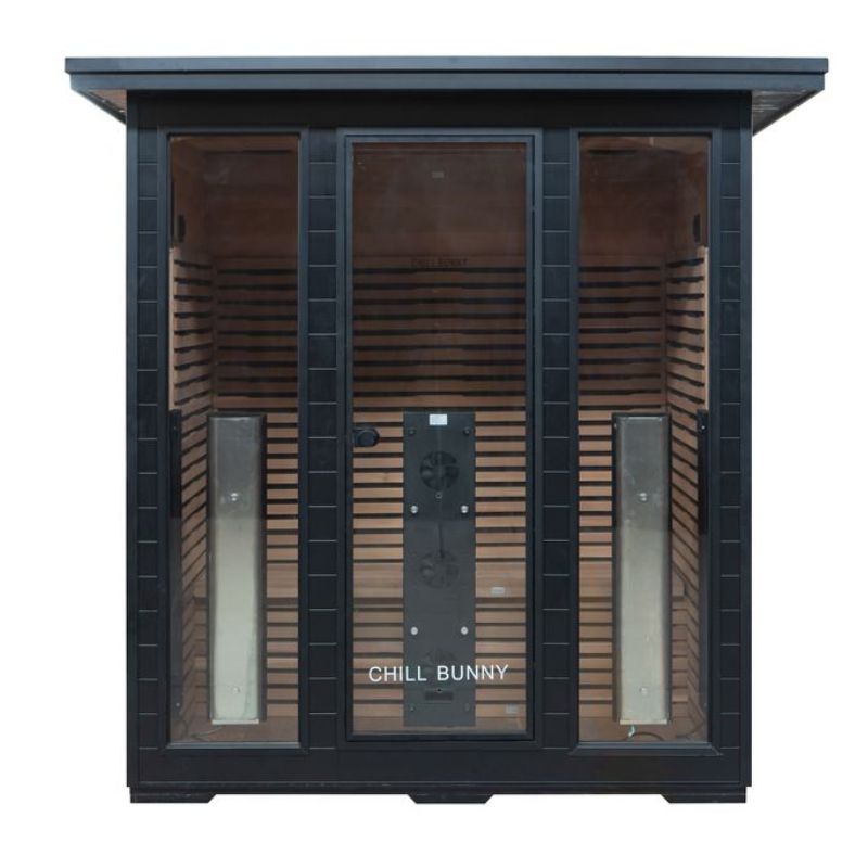 Chill Bunny 4-Person Outdoor Infrared Sauna In Black Colour Lights Off Front View