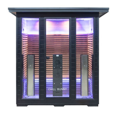 Chill Bunny 4-Person Outdoor Infrared Sauna in Black Colour with Purple Lights