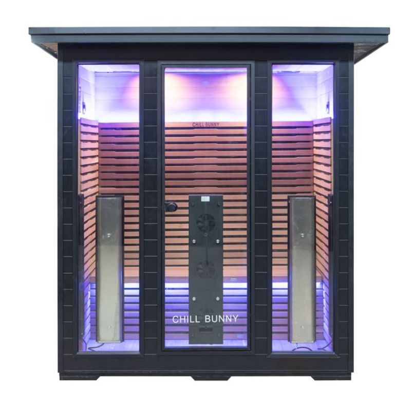 Chill Bunny 4-Person Outdoor Infrared Sauna in Black Colour with Purple Lights