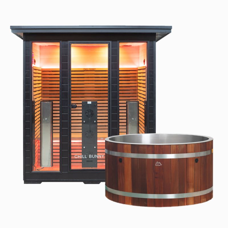 Chill Bunny Ice Bath and 4 Person Outdoor Infrared Sauna Combo Front View