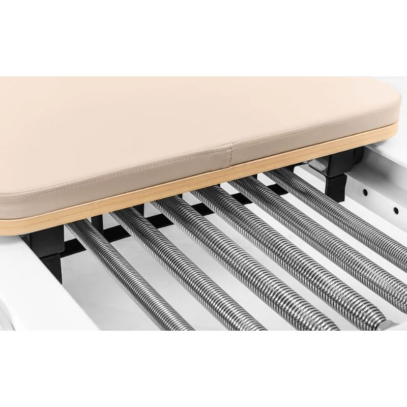 Contour Studio Commercial Pilates Reformer Machine in Beige Colour and Closer Look of the Springs