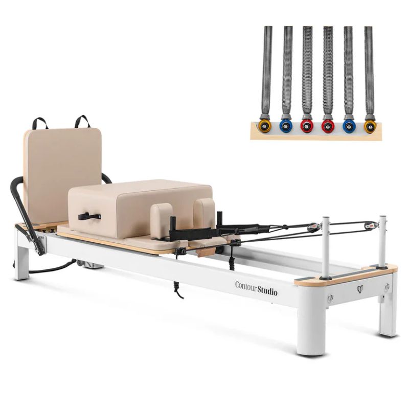 Contour Studio Commercial Pilates Reformer Machine in Beige Colour with springs look