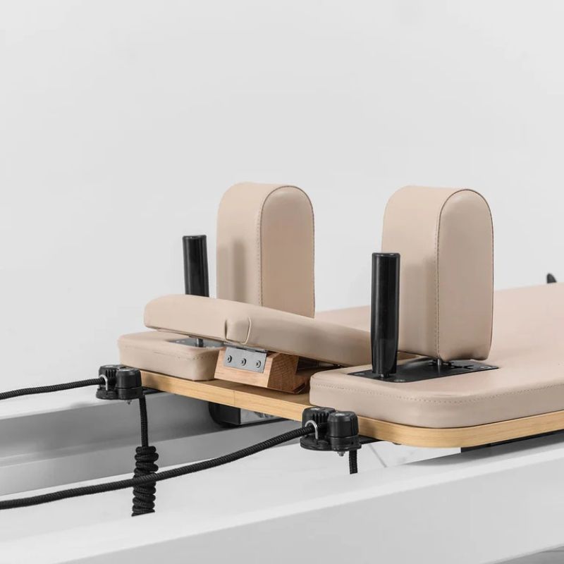 Contour Studio Commercial Pilates Reformer Machine in Beige Colour with Padded Shoulder Look