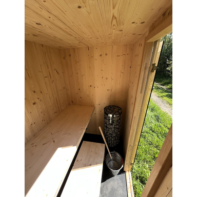 Harmone Aurora 4 Person Outdoor Traditional Sauna Bench and Sauna Heater and Stones Inside Look