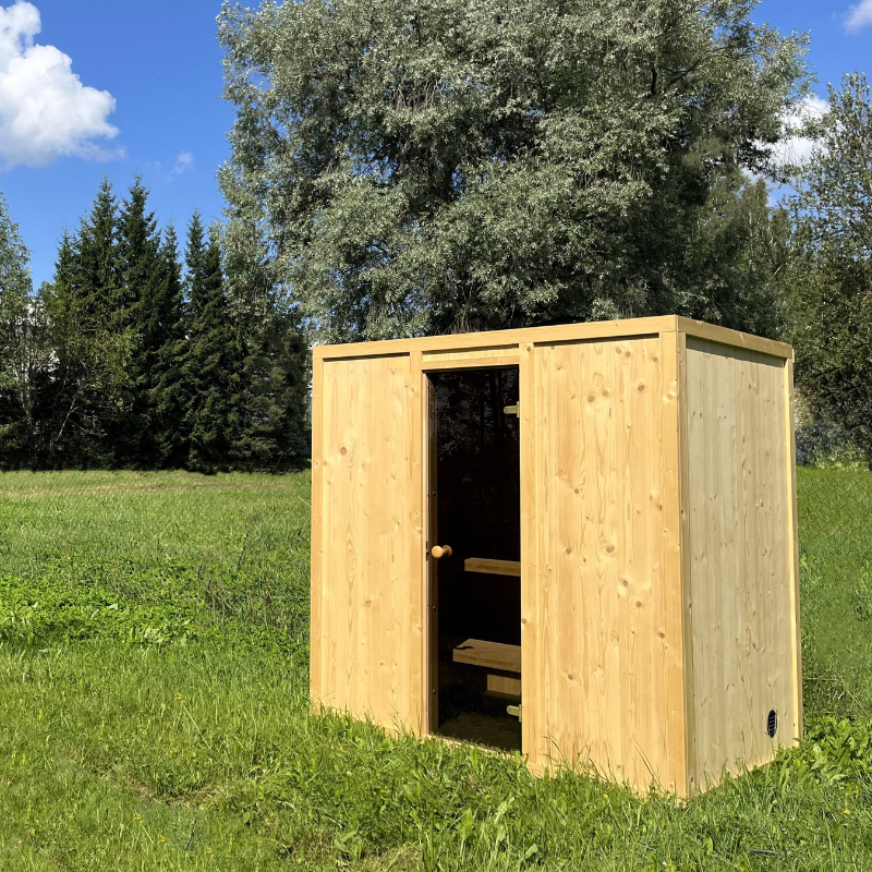 Harmone Aurora 4 Person Outdoor Traditional Sauna Front Side view in Natural Colour