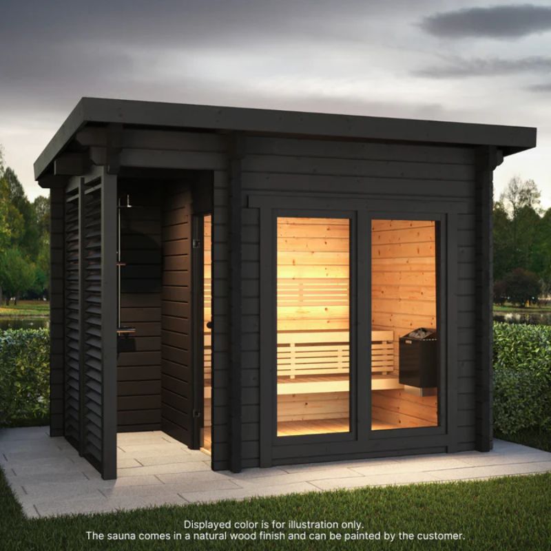 Harmone Cabin Island 4 Person Outdoor Traditional Sauna In Black Colour Coplete Look With Turn On Light