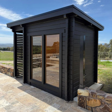 Harmone Cabin Island 4 Person Outdoor Traditional Sauna In Black Colour Front Side view