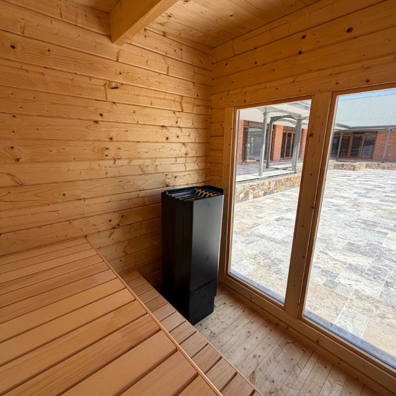 Harmone Cabin Island 4 Person Outdoor Traditional Sauna Inside Look with the Heater