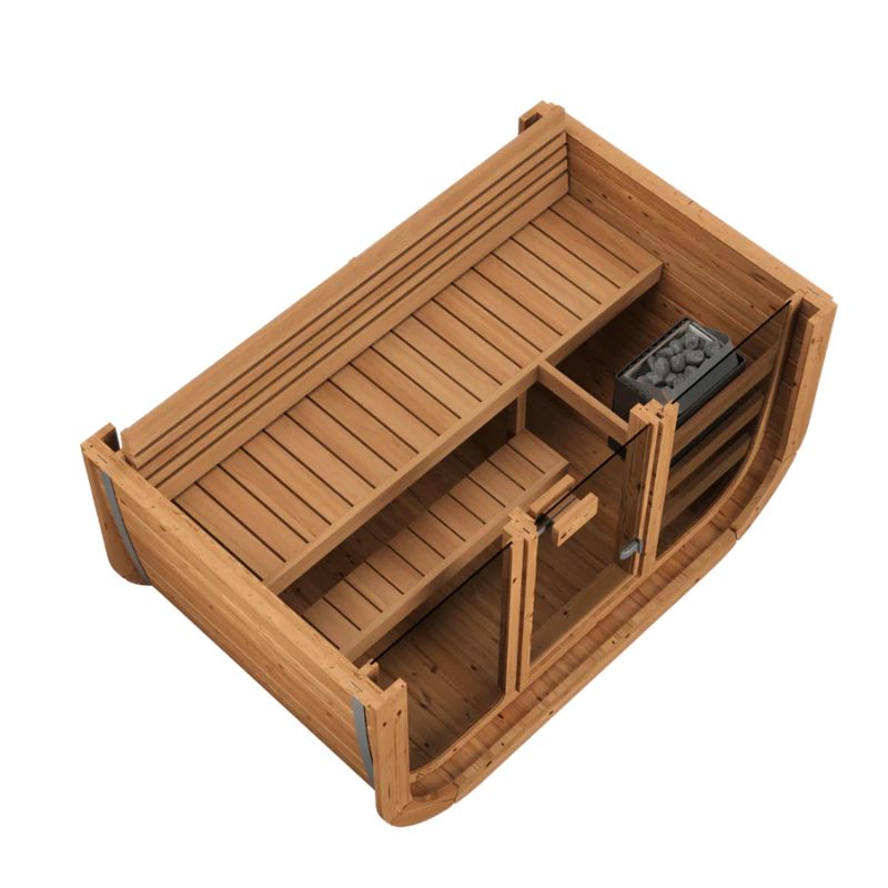 Harmone Icon 125 3 Person Barrel Traditional Sauna Birds Eye View Inside Look