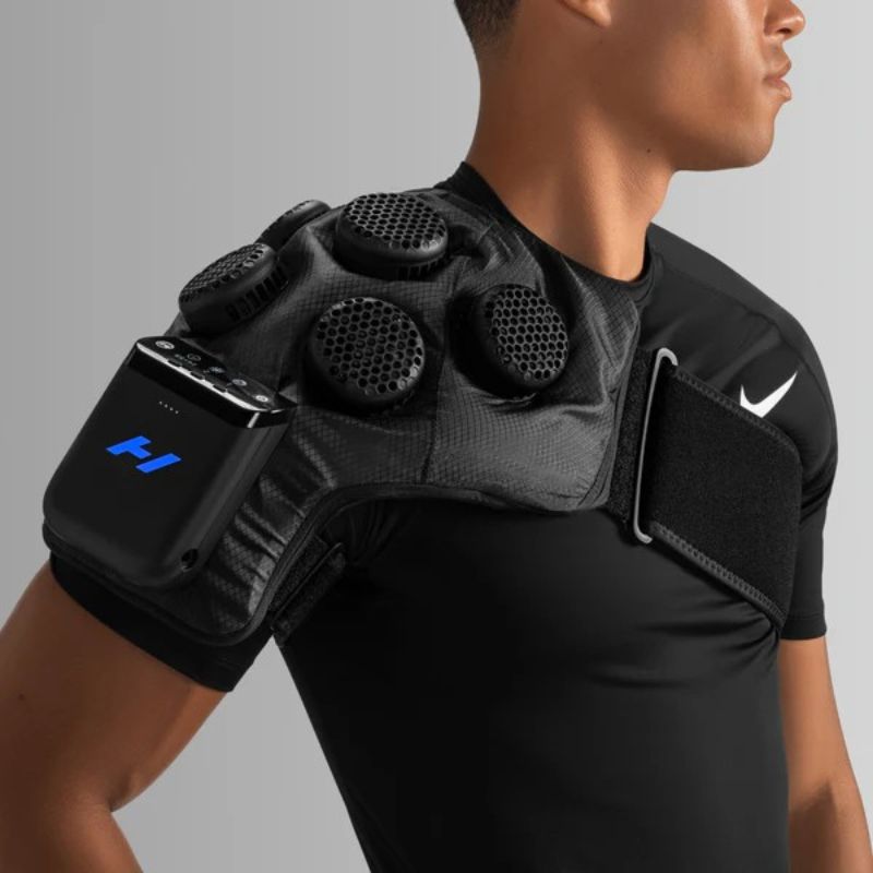 Hyperice X 2 Shoulder Contrast Therapy Device with Man Using It
