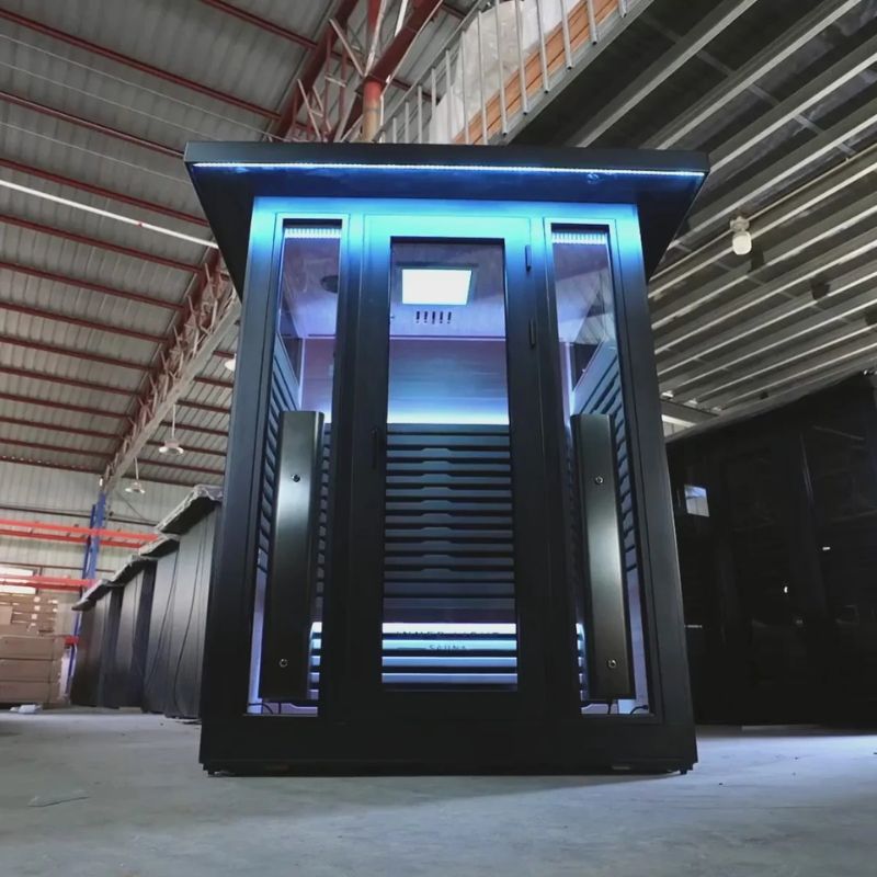 Innerlight 2 Person La Mar Full Spectrum Infrared Outdoor Sauna (Black) Whole Front Look and located at the warehouse