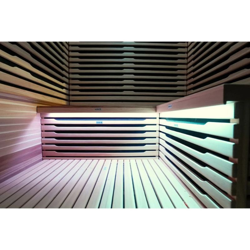 Innerlight 3 Person Bella Deluxe Outdoor Infrared Sauna Bench with Lights On