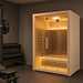 Innerlight 3 Person Mali Infrared Sauna Front Side with Yelllow Lights On Gym
