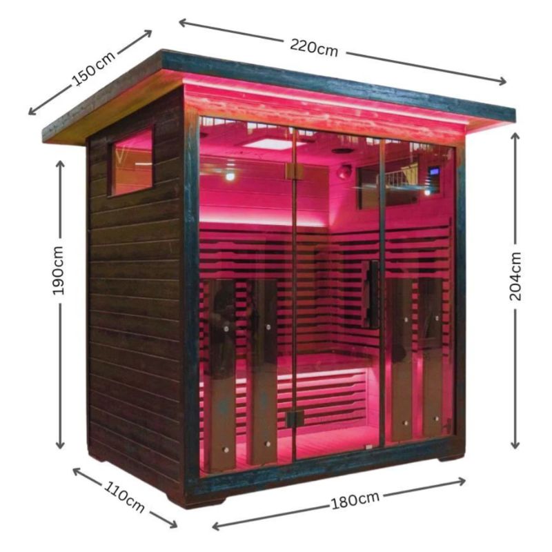 Innerlight4PersonFullSpectrumInfraredOutdoorSaunaDimensionsincludingroof