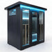Innerlight 4 Person La Mar Outdoor Infrared Sauna (Black) Front Left with Blue Lights