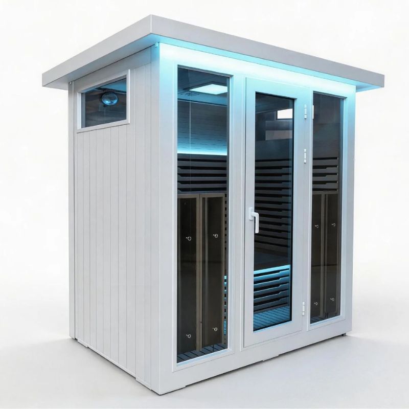Innerlight 4 Person La Mar Outdoor Infrared Sauna (White) Front Left Side  View