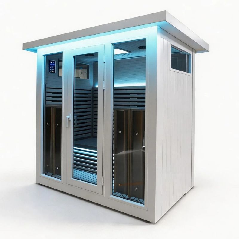 Innerlight 4 Person La Mar Outdoor Infrared Sauna (White) Front Right Side View