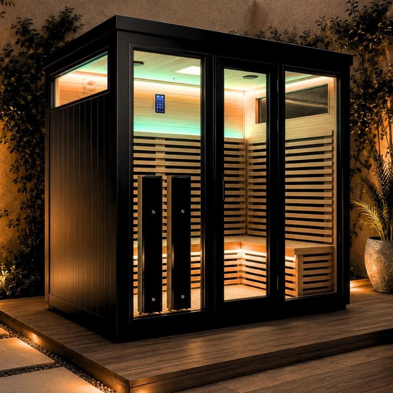 Innerlight 5 Person Bella Deluxe Outdoor Infrared Sauna Front Left Side Outdoor