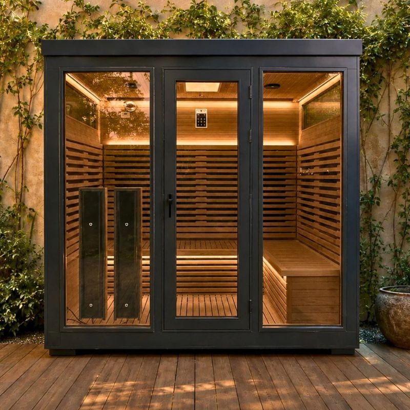 Innerlight 5 Person Bella Deluxe Outdoor Infrared Sauna Front View in Outdoor Location