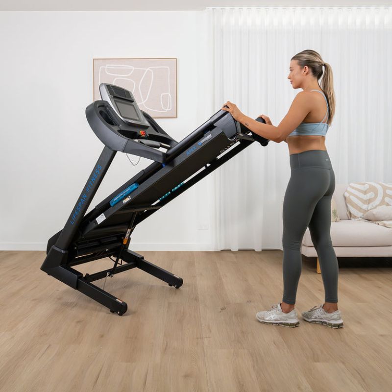 Lifespan Fitness Apex Smart Treadmill with Female Moving It