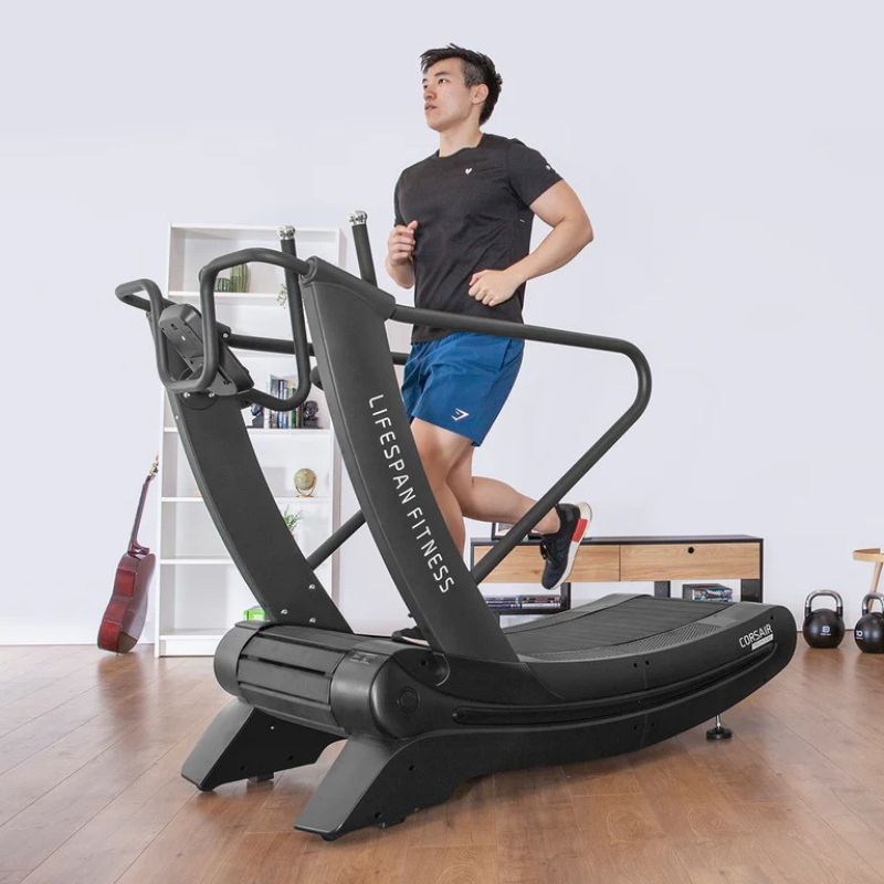 Lifespan Fitness Corsair FreeRun 105 Curved Treadmill with Man Running and Using It