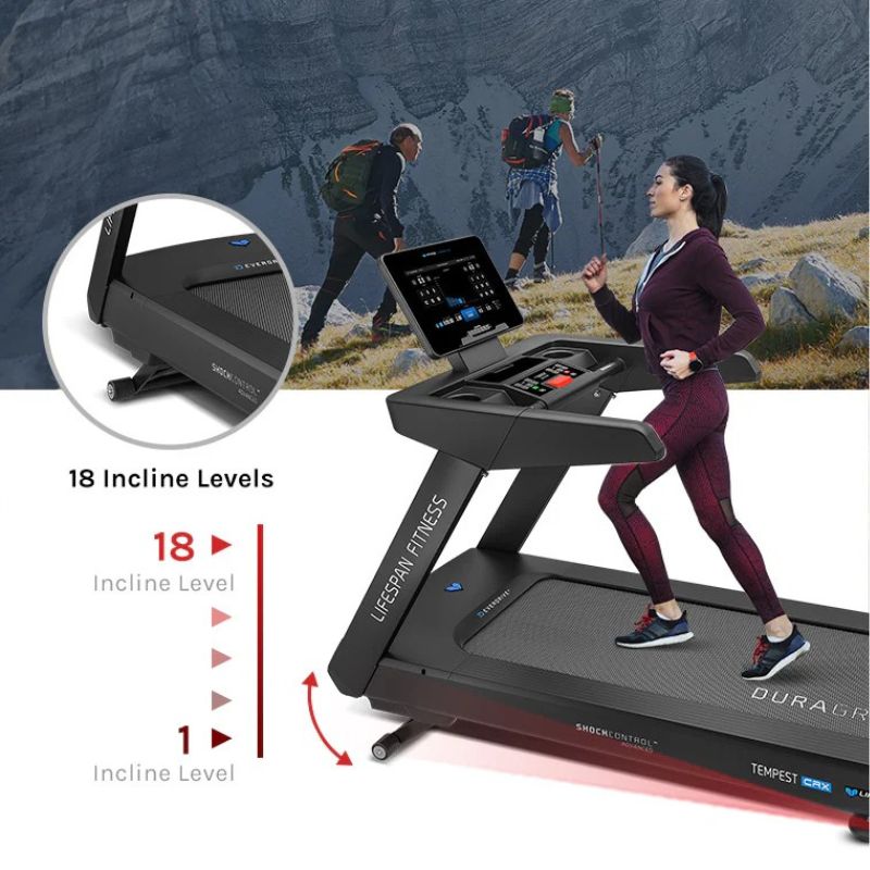 Lifespan Fitness Tempest CRX Commercial Smart Treadmill Incline Levels