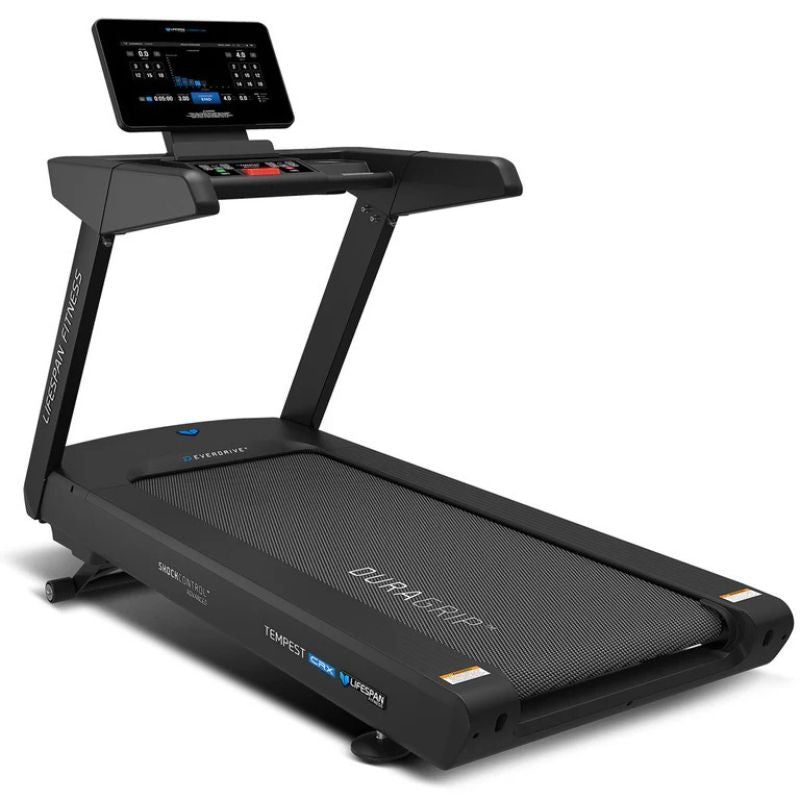 Lifespan Fitness Tempest CRX Commercial Smart Treadmill Inclined Look Front Side View