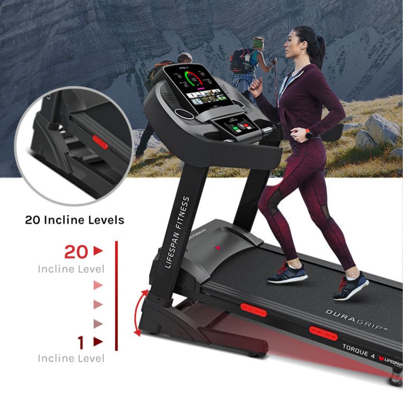 Lifespan Fitness Torque Treadmill Inclined Levels with Woman Using