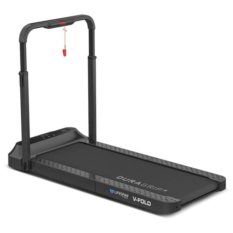 Lifespan Fitness V-FOLD with SmartStride Folding Treadmill Front Side Look with Safety Handle