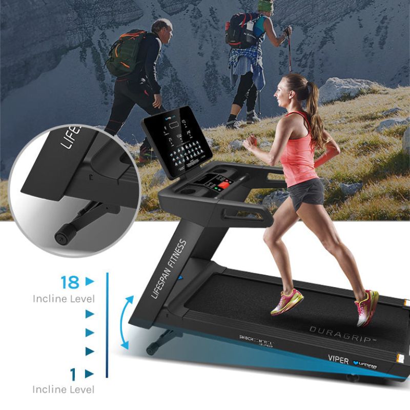 Lifespan Fitness Viper M4 Treadmill Inclined Levels with Female Running