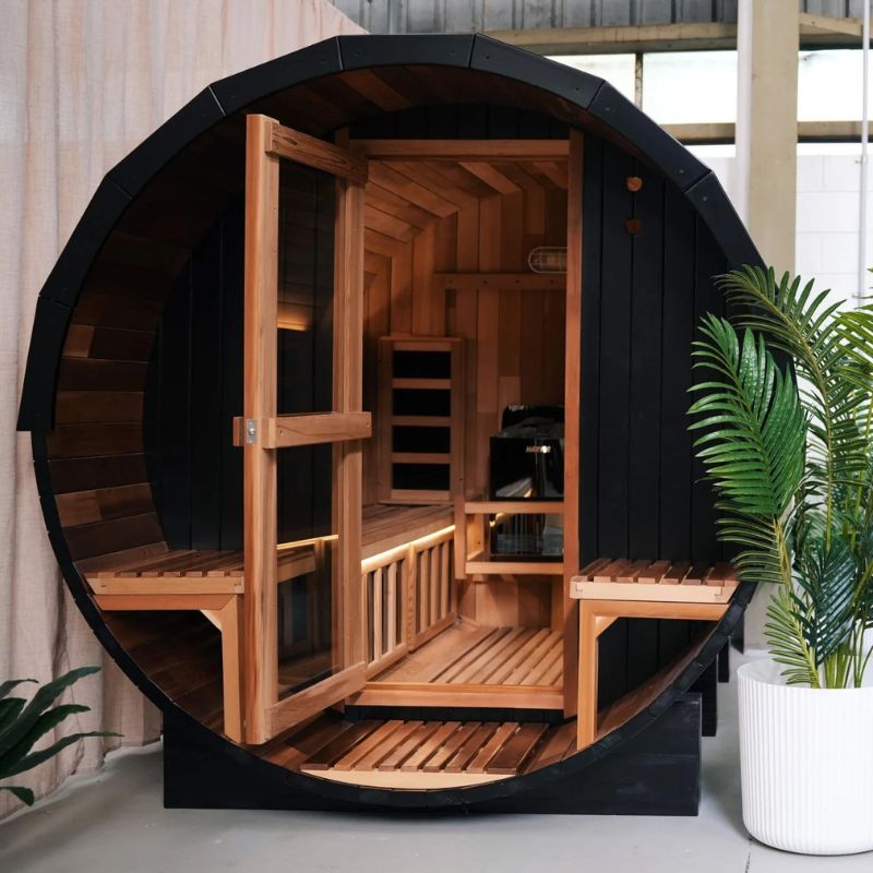 NUVIE Fusion Hybrid Barrel Sauna & Ember Dual Ice Bath Bundle