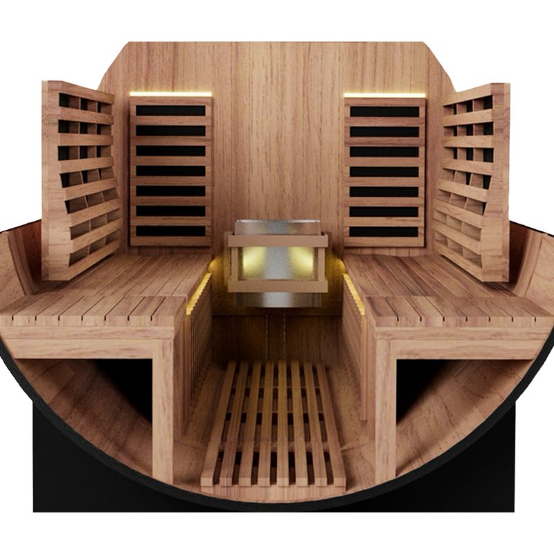 NUVIE Fusion 6–8 Person Hybrid Barrel Sauna Closer Look of bench inside