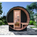 NUVIE Fusion 6–8 Person Hybrid Barrel Sauna Front View in Outdoor Location