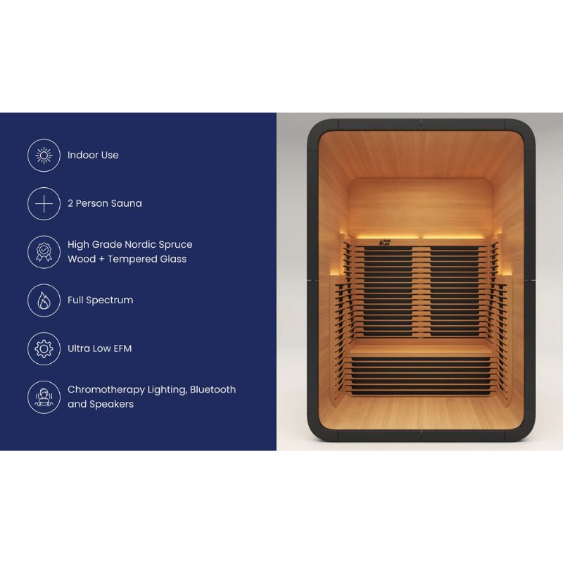 PlusLife 2-3 Person Lumina Full Spectrum Indoor Infrared Sauna with specifications