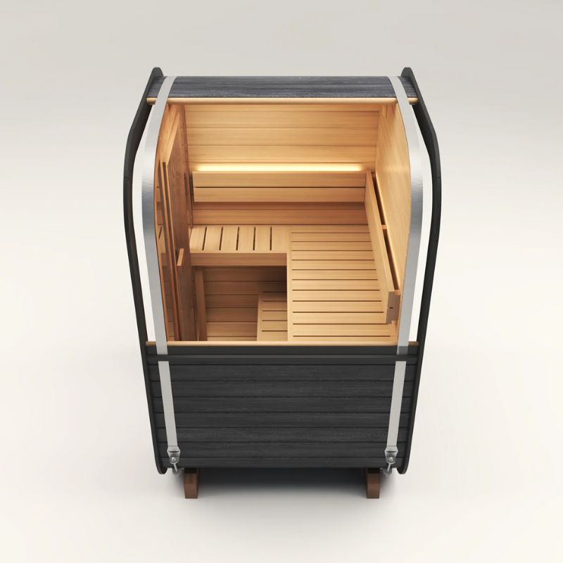 PlusLife 2–3 Person Mini 2.0 Traditional Outdoor Sauna Side Top View Inside