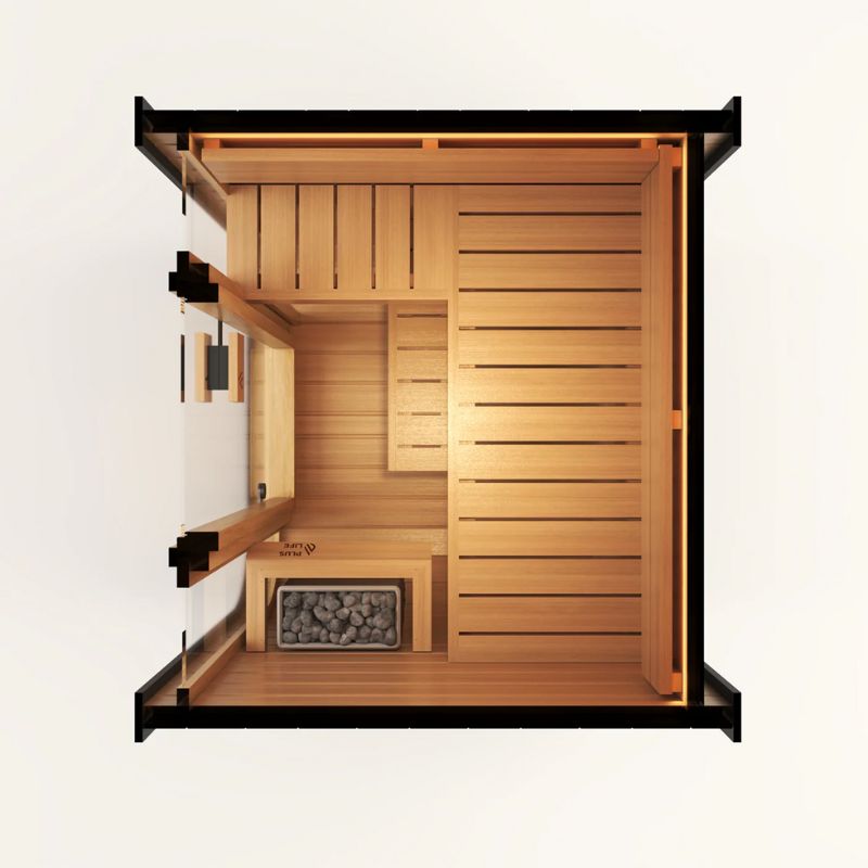 PlusLife 2–3 Person Mini 2.0 Traditional Outdoor Sauna 
Inside Top View