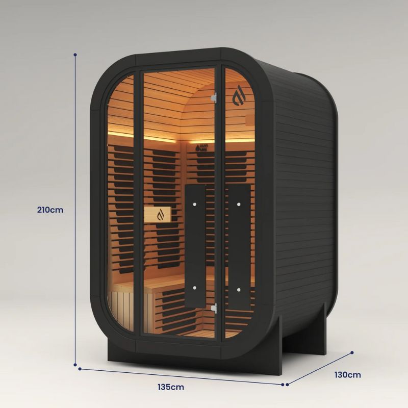 PlusLife 2–3 Person Mini Full Spectrum Outdoor Infrared Sauna in Black Colour Dimensions