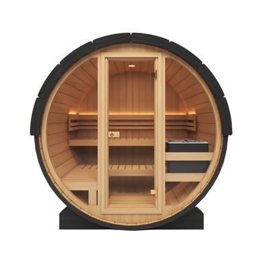 PlusLife 4–5 Person Cove Barrel Outdoor Traditional Sauna Full Glass Front Look in Front View