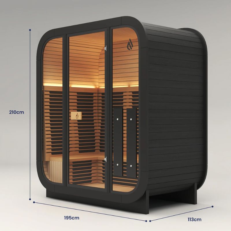 PlusLife 4-5 Person Max Full Spectrum Outdoor Infrared Sauna
 Dimensions of the unit