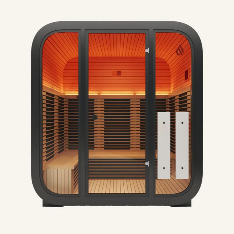 PlusLife 4-5 Person Max Full Spectrum Outdoor Infrared Sauna
with variant of white wood in front