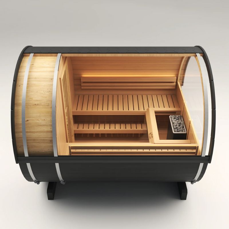 PlusLife 6-8 Person Meridian Barrel Outdoor Traditional Sauna Panoramic View Model Top View