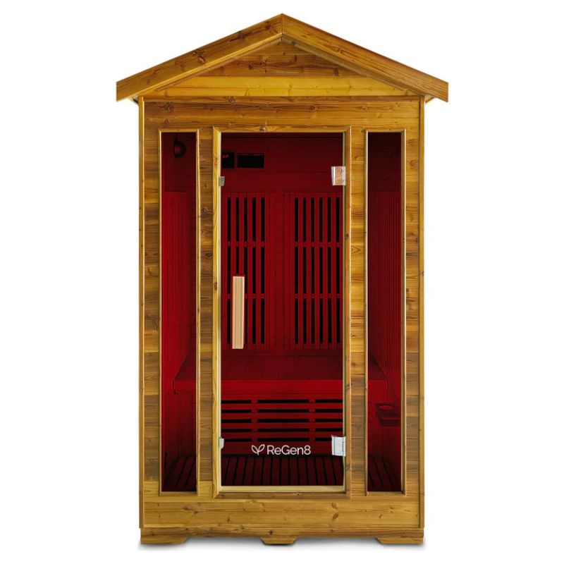 ReGen8 Duo 2 Person Outdoor Infrared Sauna in Natural Colour Front View