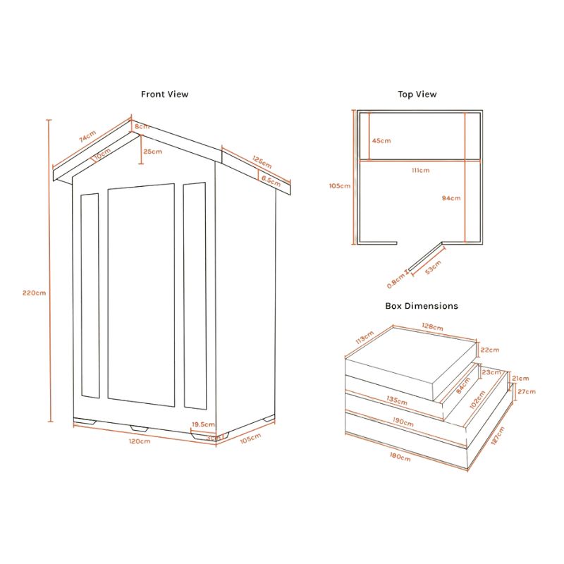 ReGen8 Duo 2 Person Outdoor Infrared Sauna (Natural) Dimensions Info