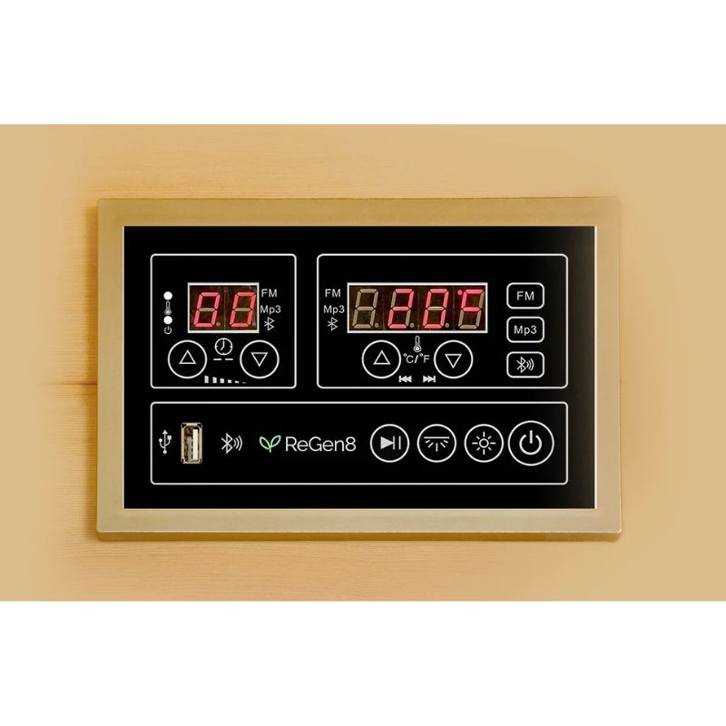 ReGen8 Duo 2 Person White Indoor Infrared Sauna Control Disply