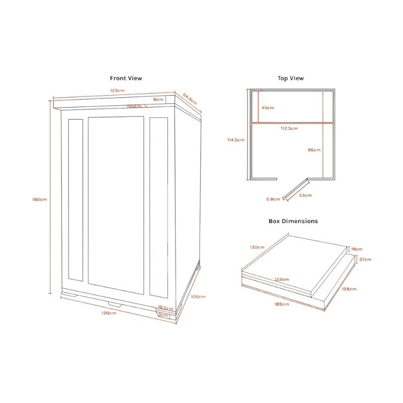 ReGen8 Duo 2 Person White Indoor Infrared Sauna Dimensions